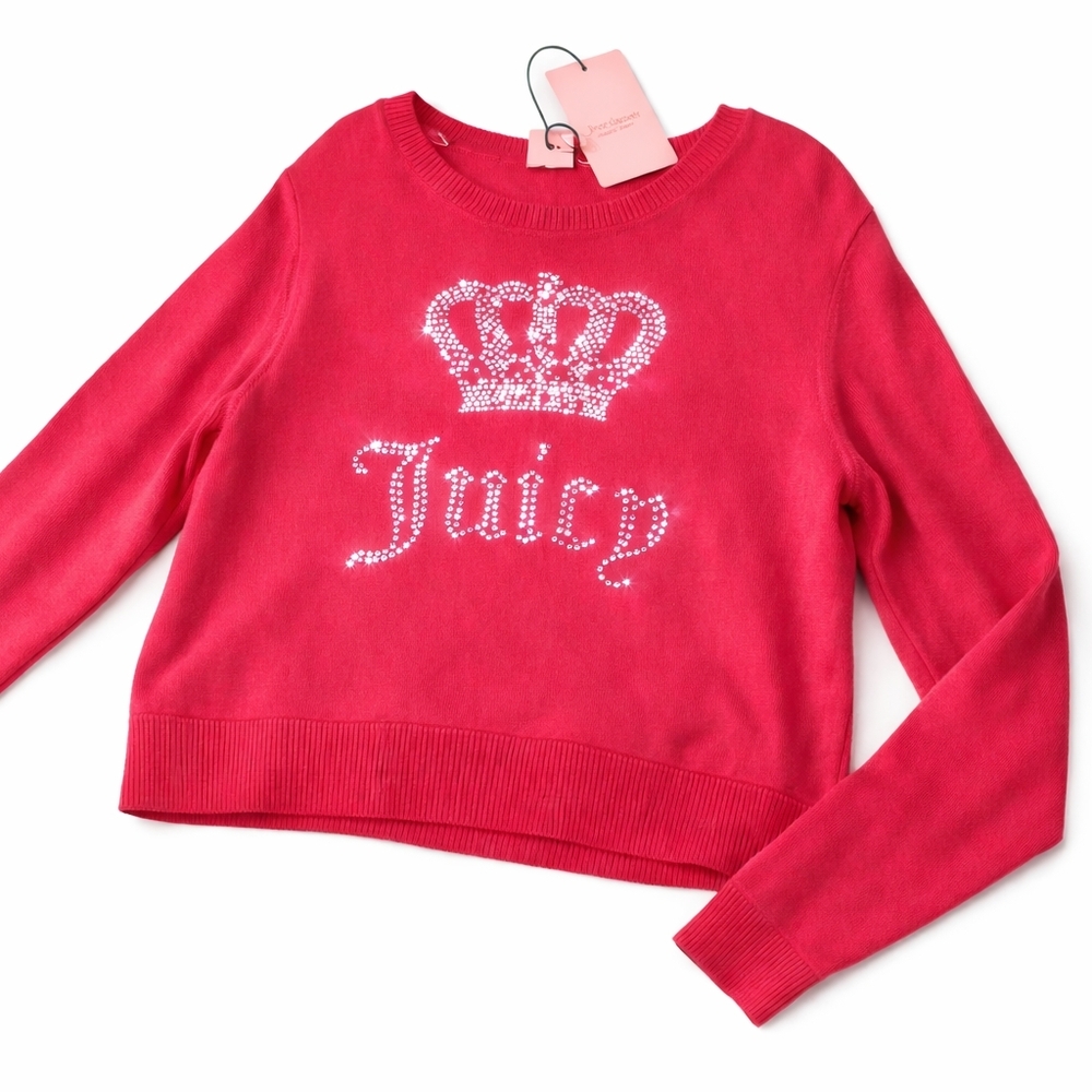 New! Juicy Couture Vixen Pink Rhinestone Crown “Juicy” Sweater – New w/ Tags (L)